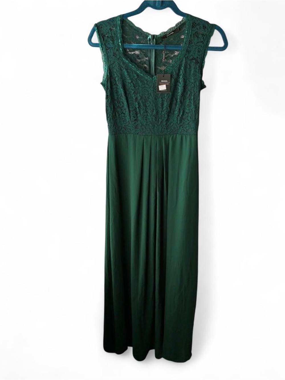 Miusol Emerald Green Lace Bodice Maxi Bridesmaid Dress